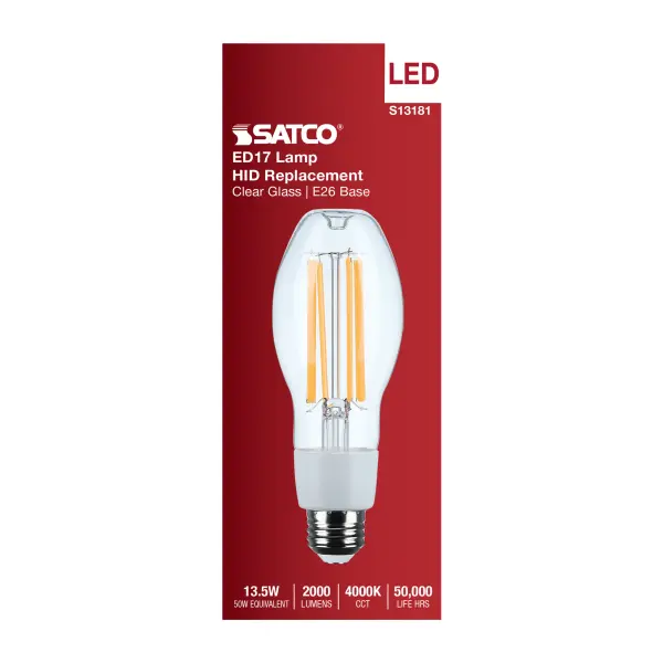 13.5 Watt LED HID Replacement - ED17 - 4000K - Medium Base - Clear - 120-277 Range Voltage - Image 3