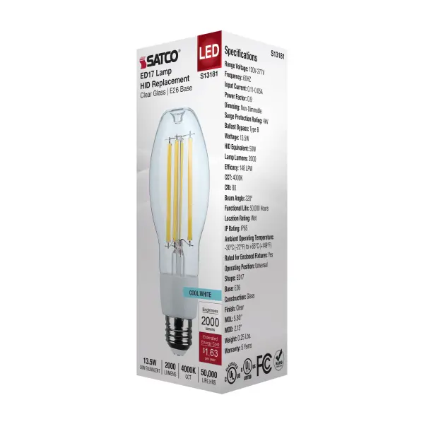 13.5 Watt LED HID Replacement - ED17 - 4000K - Medium Base - Clear - 120-277 Range Voltage - Image 6