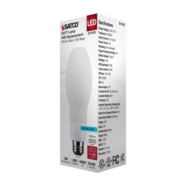 15 Watt LED HID Replacement - ED17 - 5000K - Medium Base - White - 120-277 Range Voltage - Image 7