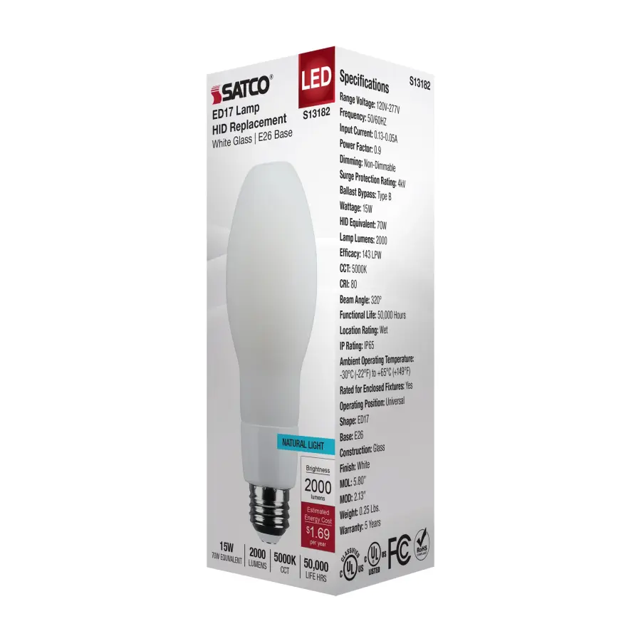 15 Watt LED HID Replacement - ED17 - 5000K - Medium Base - White - 120-277 Range Voltage - Image 7