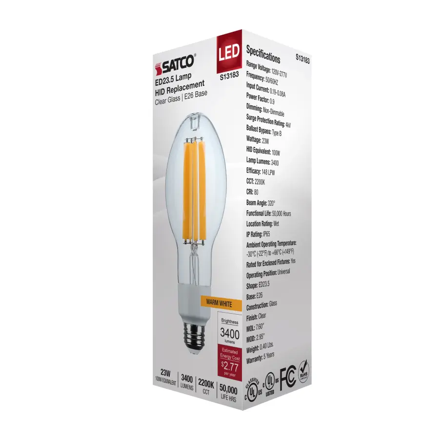 23 Watt LED HID Replacement - ED23.5 - 2200K - Medium Base - Clear - 120-277 Range Voltage - Image 7