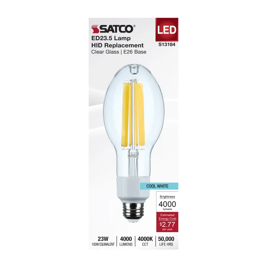 23 Watt LED HID Replacement - ED23.5 - 4000K - Medium Base - Clear - 120-277 Range Voltage - Image 2
