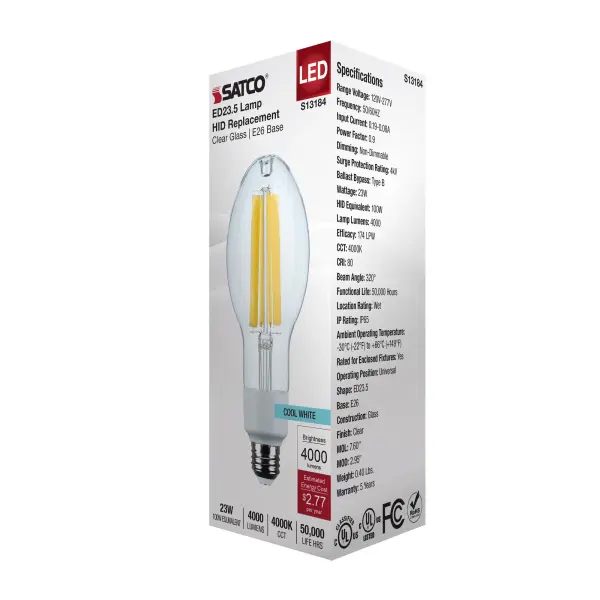 23 Watt LED HID Replacement - ED23.5 - 4000K - Medium Base - Clear - 120-277 Range Voltage - Image 6