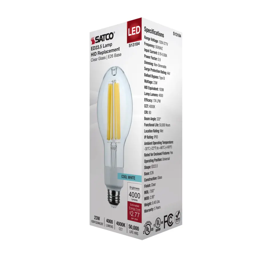 23 Watt LED HID Replacement - ED23.5 - 4000K - Medium Base - Clear - 120-277 Range Voltage - Image 6