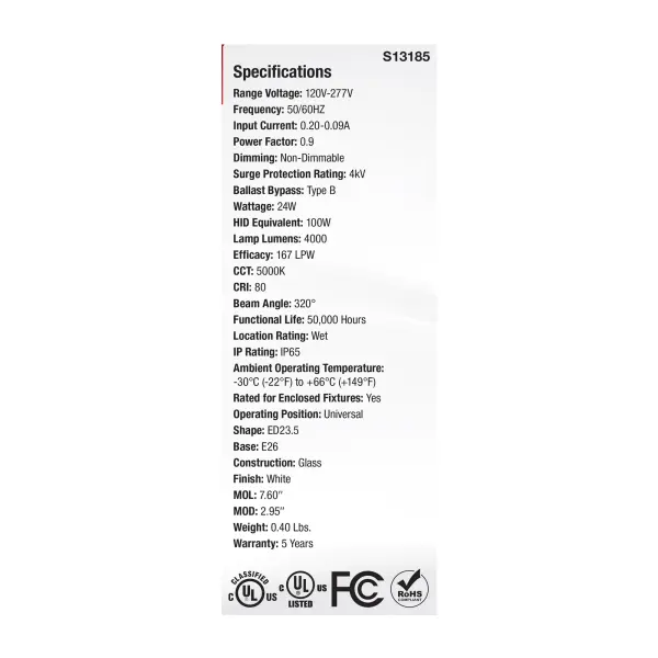 24 Watt LED HID Replacement - ED23.5 - 5000K - Medium Base - White - 120-277 Range Voltage - Image 5