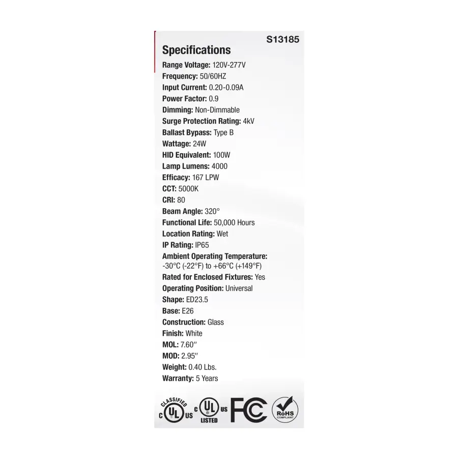 24 Watt LED HID Replacement - ED23.5 - 5000K - Medium Base - White - 120-277 Range Voltage - Image 5