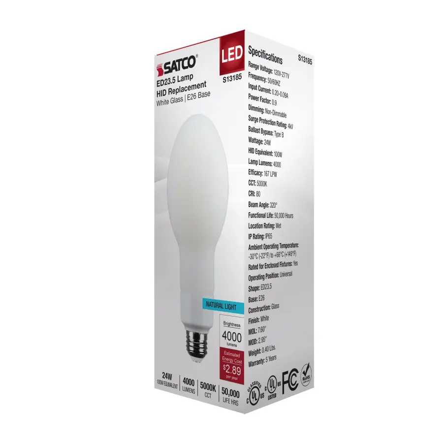 24 Watt LED HID Replacement - ED23.5 - 5000K - Medium Base - White - 120-277 Range Voltage - Image 7