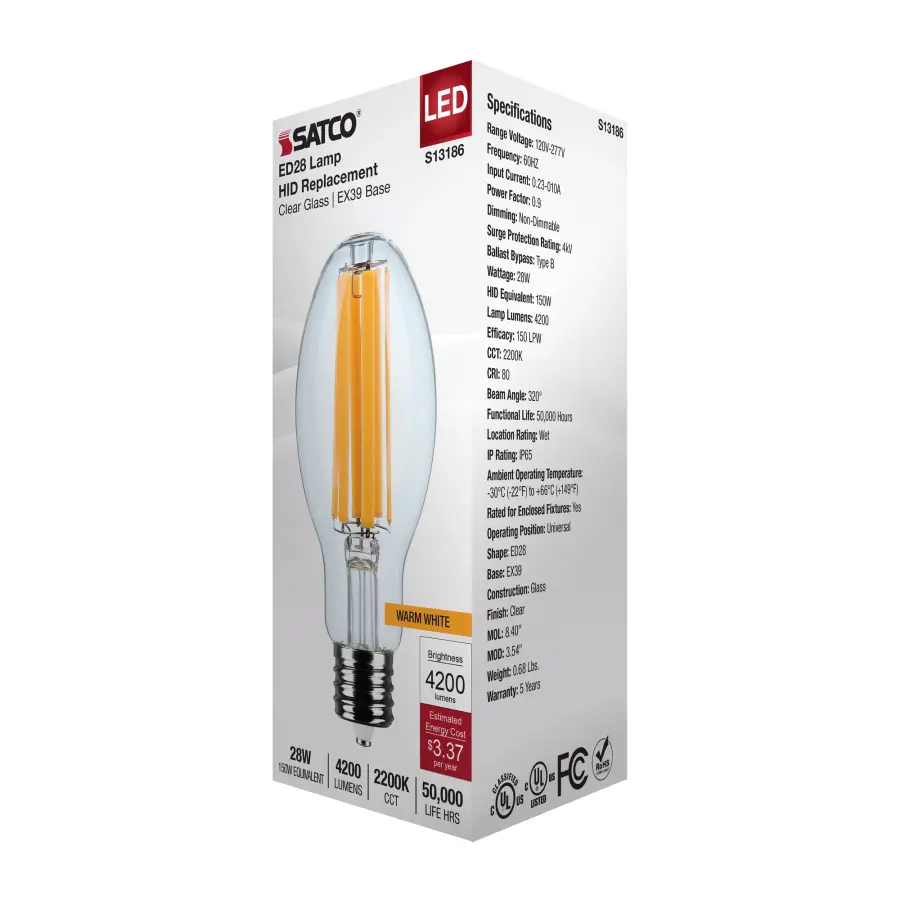28 Watt LED HID Replacement - ED28 - 2200K - Extended Mogul Base - Clear - 120-277 Range Voltage - Image 7