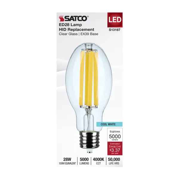 28 Watt LED HID Replacement - ED28 - 4000K - Extended Mogul Base - Clear - 120-277 Range Voltage - Image 3