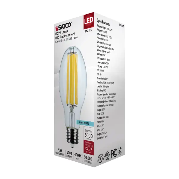 28 Watt LED HID Replacement - ED28 - 4000K - Extended Mogul Base - Clear - 120-277 Range Voltage - Image 7