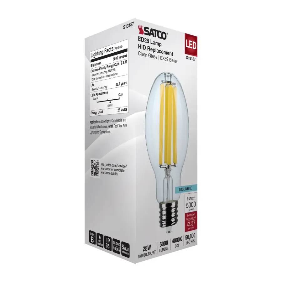 28 Watt LED HID Replacement - ED28 - 4000K - Extended Mogul Base - Clear - 120-277 Range Voltage - Image 8