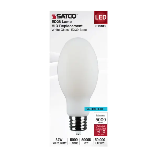 34 Watt LED HID Replacement - ED28 - 5000K - Extended Mogul Base - White - 120-277 Range Voltage - Image 3