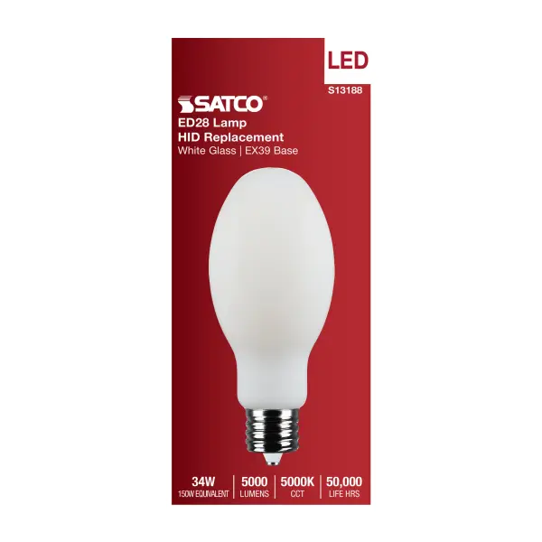 34 Watt LED HID Replacement - ED28 - 5000K - Extended Mogul Base - White - 120-277 Range Voltage - Image 4