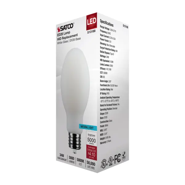 34 Watt LED HID Replacement - ED28 - 5000K - Extended Mogul Base - White - 120-277 Range Voltage - Image 7