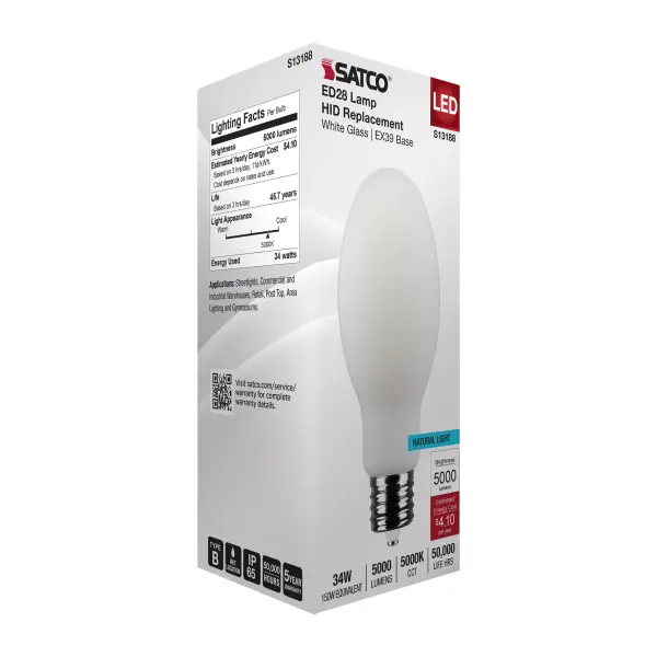 34 Watt LED HID Replacement - ED28 - 5000K - Extended Mogul Base - White - 120-277 Range Voltage - Image 8