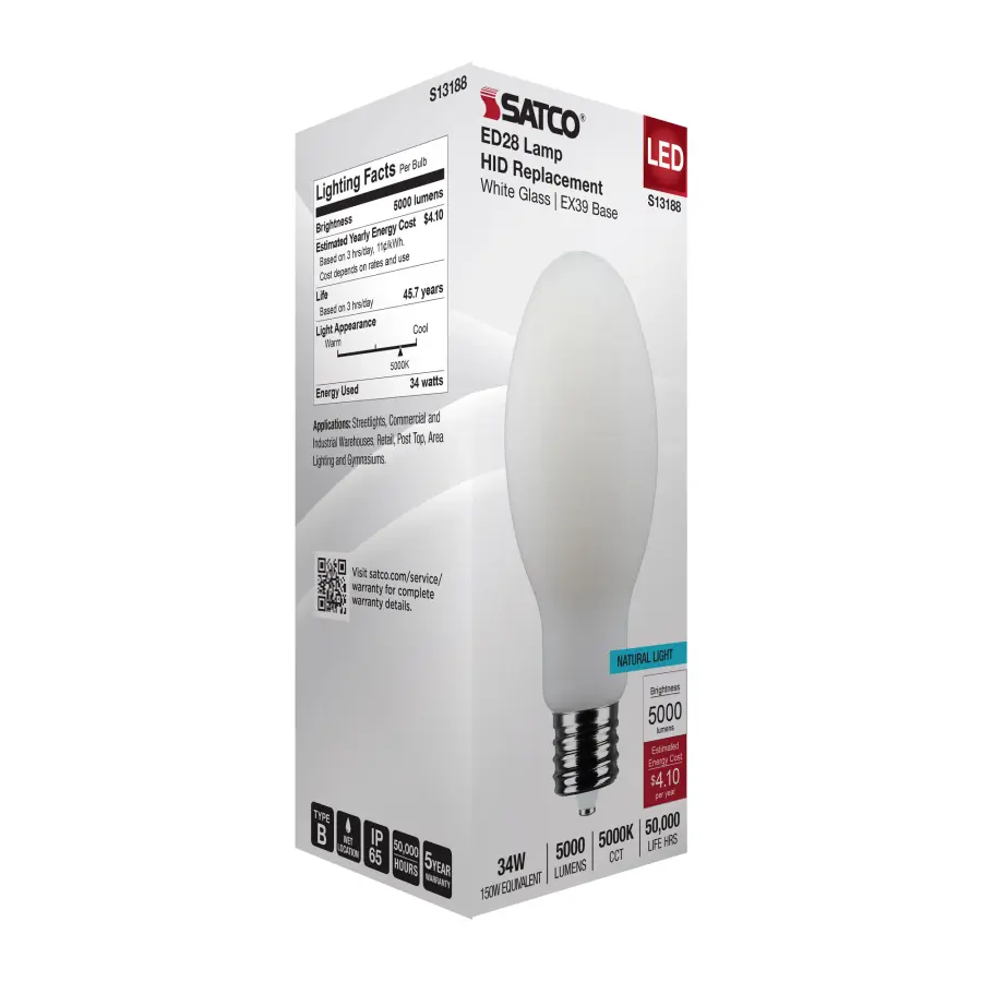 34 Watt LED HID Replacement - ED28 - 5000K - Extended Mogul Base - White - 120-277 Range Voltage - Image 8