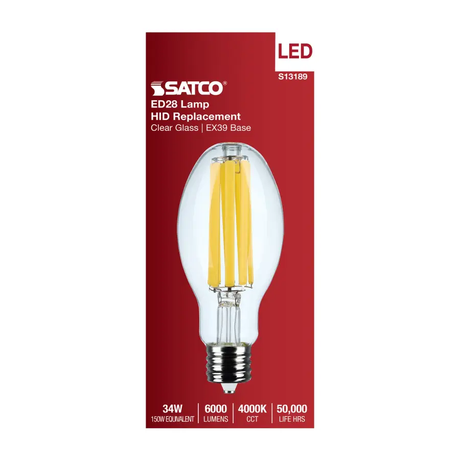 34 Watt LED HID Replacement - ED28 - 4000K - Extended Mogul Base - Clear - 120-277 Range Voltage - Image 3