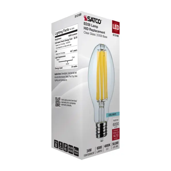 34 Watt LED HID Replacement - ED28 - 4000K - Extended Mogul Base - Clear - 120-277 Range Voltage - Image 7