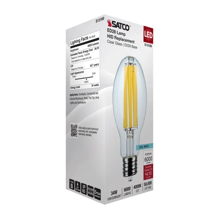 34 Watt LED HID Replacement - ED28 - 4000K - Extended Mogul Base - Clear - 120-277 Range Voltage - Image 7