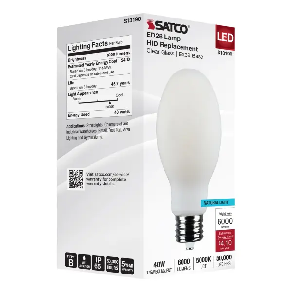 40 Watt LED HID Replacement - ED28 - 5000K - Extended Mogul Base - White - 120-277 Range Voltage - Image 8