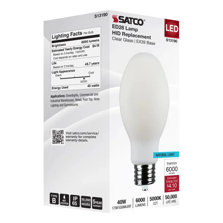 40 Watt LED HID Replacement - ED28 - 5000K - Extended Mogul Base - White - 120-277 Range Voltage - Image 8
