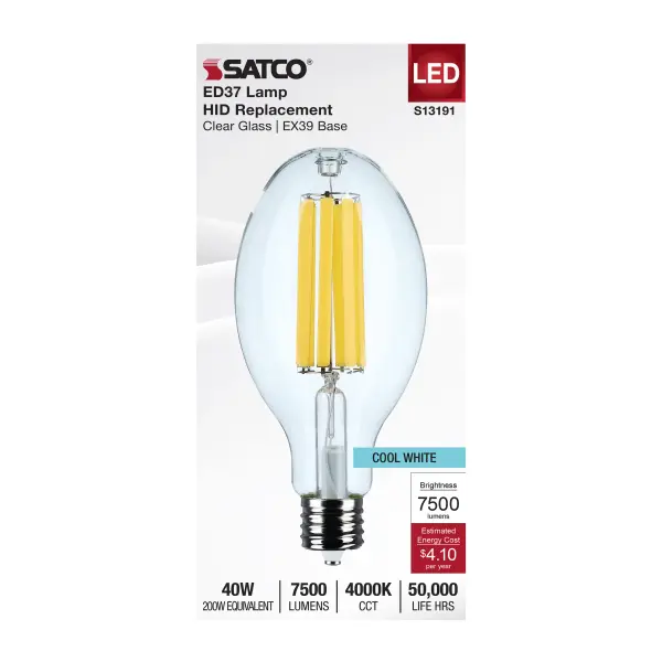 40 Watt LED HID Replacement - ED37 - 4000K - Extended Mogul Base - Clear - 120-277 Range Voltage - Image 3