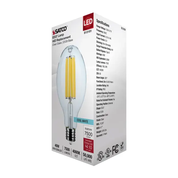 40 Watt LED HID Replacement - ED37 - 4000K - Extended Mogul Base - Clear - 120-277 Range Voltage - Image 7