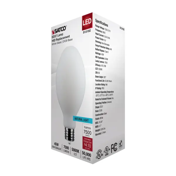 45 Watt LED HID Replacement - ED37 - 5000K - Extended Mogul Base - White - 120-277 Range Voltage - Image 7