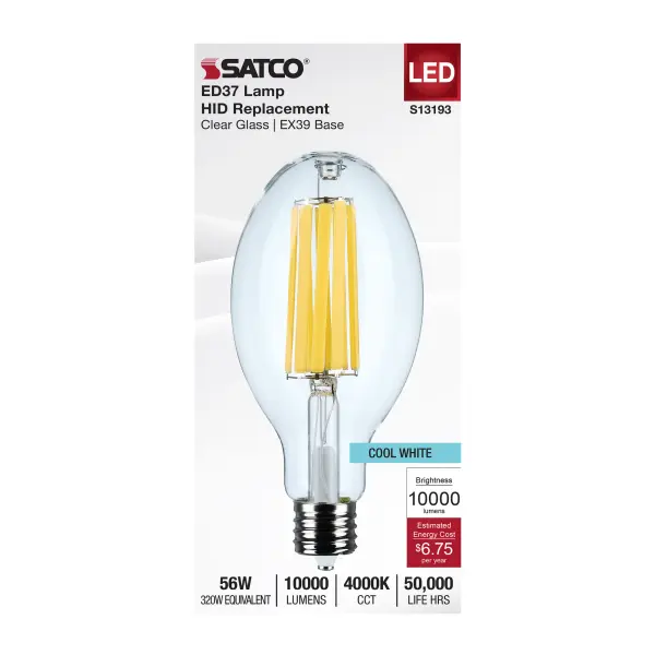 56 Watt LED HID Replacement - ED37 - 4000K - Extended Mogul Base - Clear - 120-277 Range Voltage - Image 3