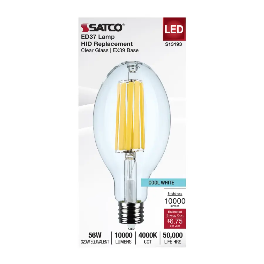 56 Watt LED HID Replacement - ED37 - 4000K - Extended Mogul Base - Clear - 120-277 Range Voltage - Image 3