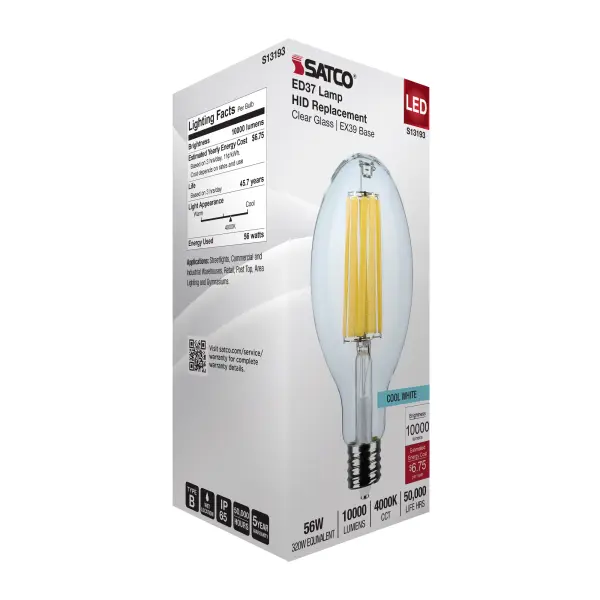 56 Watt LED HID Replacement - ED37 - 4000K - Extended Mogul Base - Clear - 120-277 Range Voltage - Image 8