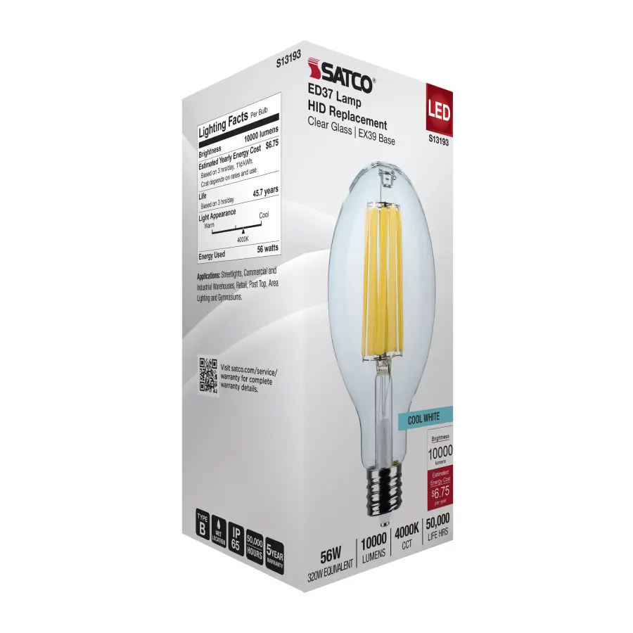 56 Watt LED HID Replacement - ED37 - 4000K - Extended Mogul Base - Clear - 120-277 Range Voltage - Image 8
