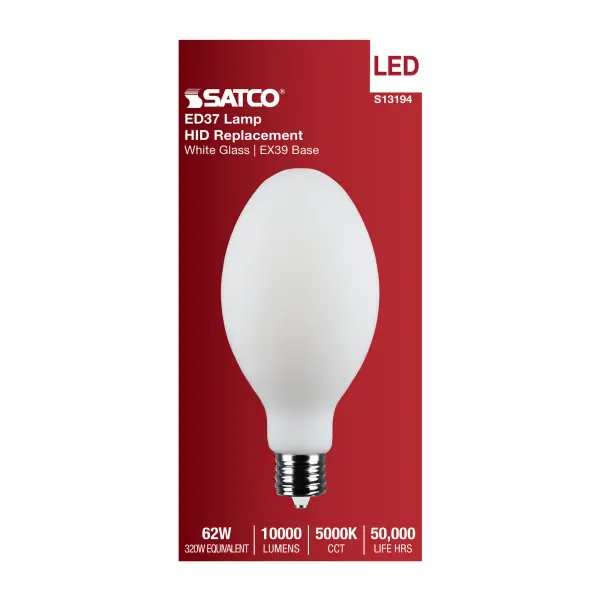 62 Watt LED HID Replacement - ED37 - 5000K - Extended Mogul Base - White - 120-277 Range Voltage - Image 4