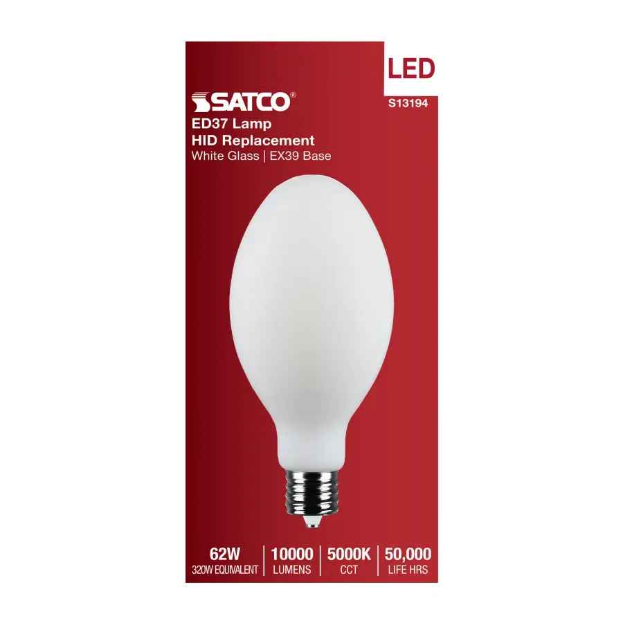 62 Watt LED HID Replacement - ED37 - 5000K - Extended Mogul Base - White - 120-277 Range Voltage - Image 4