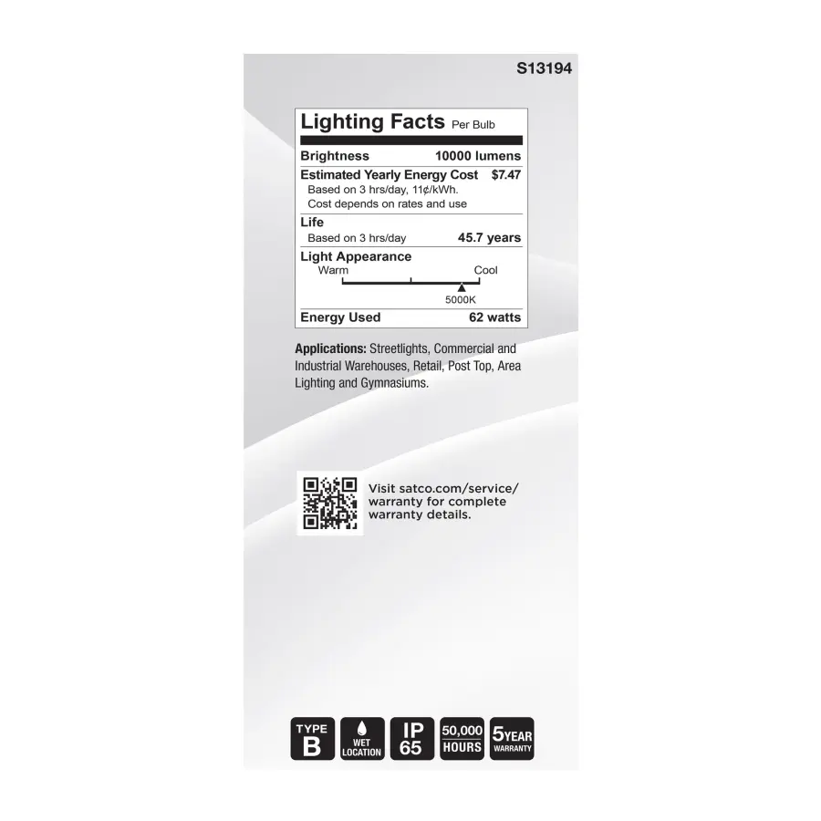 62 Watt LED HID Replacement - ED37 - 5000K - Extended Mogul Base - White - 120-277 Range Voltage - Image 6