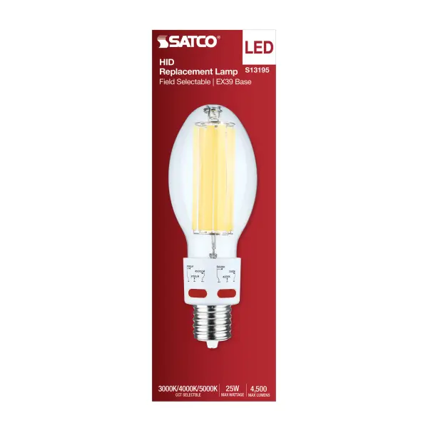 17/20.5/25 Wattage Selectable LED HID Replacement - ED28 - 3000K/4000K/5000K CCT Selectable - Mogul Extended Base - Clear - 120-277 Range Voltage - Image 3