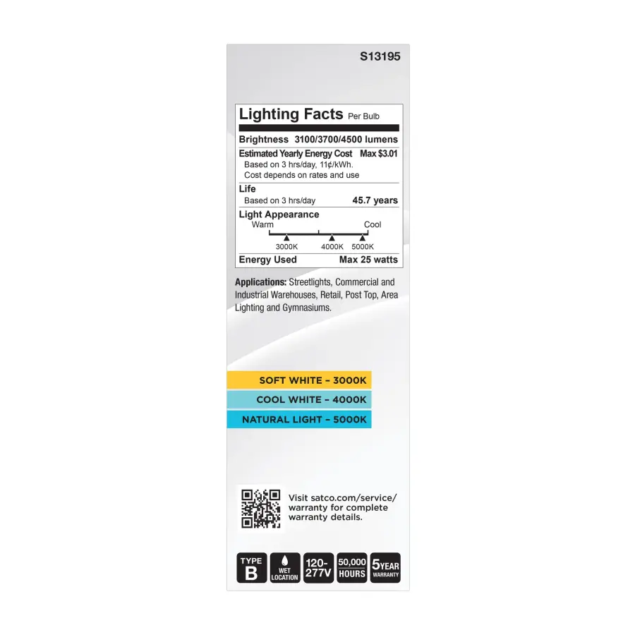 17/20.5/25 Wattage Selectable LED HID Replacement - ED28 - 3000K/4000K/5000K CCT Selectable - Mogul Extended Base - Clear - 120-277 Range Voltage - Image 5