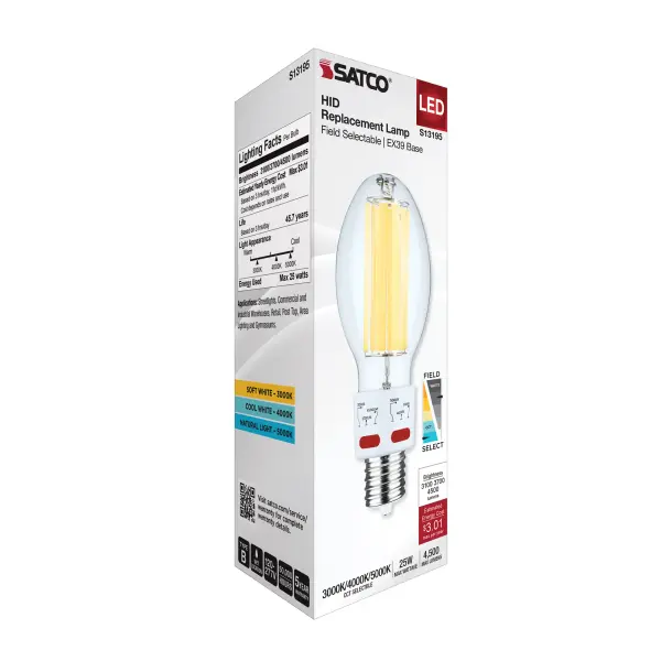 17/20.5/25 Wattage Selectable LED HID Replacement - ED28 - 3000K/4000K/5000K CCT Selectable - Mogul Extended Base - Clear - 120-277 Range Voltage - Image 6