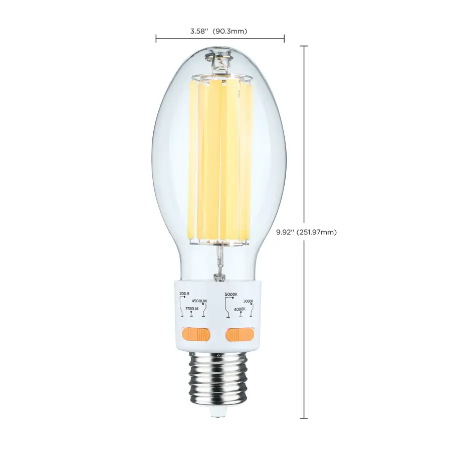 17/20.5/25 Wattage Selectable LED HID Replacement - ED28 - 3000K/4000K/5000K CCT Selectable - Mogul Extended Base - Clear - 120-277 Range Voltage - Image 8