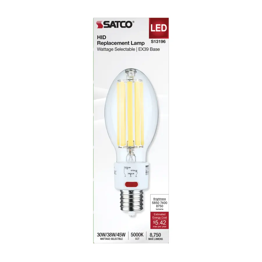 30/38/45 Wattage Selectable LED HID Replacement - ED28 - 5000K - Mogul Extended Base - Clear - 120-277 Range Voltage - Image 2
