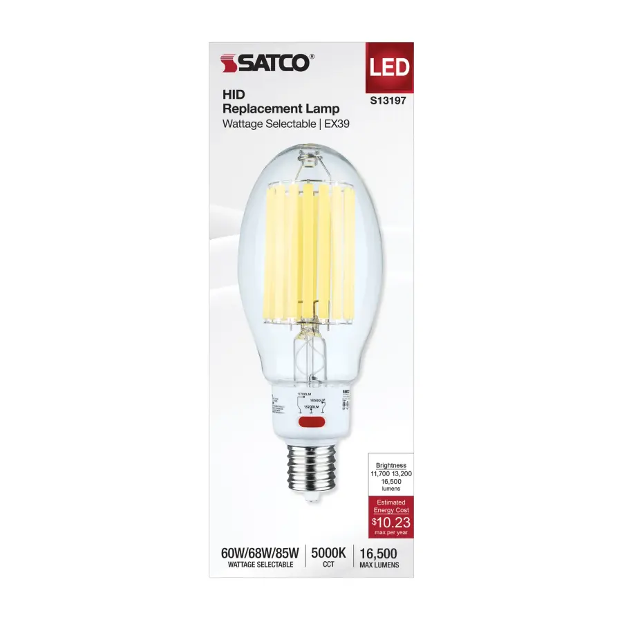 60/68/85 Wattage Selectable LED HID Replacement - ED37 - 5000K - Mogul Extended Base - Clear - 120-277 Range Voltage - Image 2