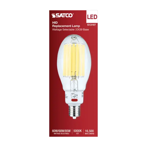 60/68/85 Wattage Selectable LED HID Replacement - ED37 - 5000K - Mogul Extended Base - Clear - 120-277 Range Voltage - Image 3