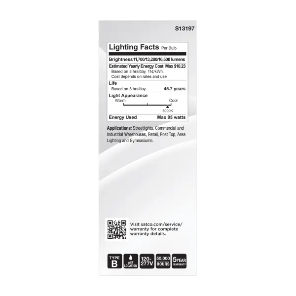 60/68/85 Wattage Selectable LED HID Replacement - ED37 - 5000K - Mogul Extended Base - Clear - 120-277 Range Voltage - Image 5