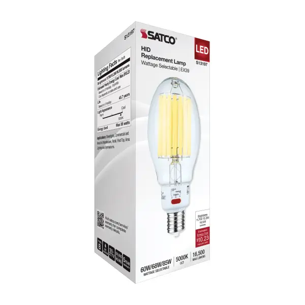 60/68/85 Wattage Selectable LED HID Replacement - ED37 - 5000K - Mogul Extended Base - Clear - 120-277 Range Voltage - Image 6