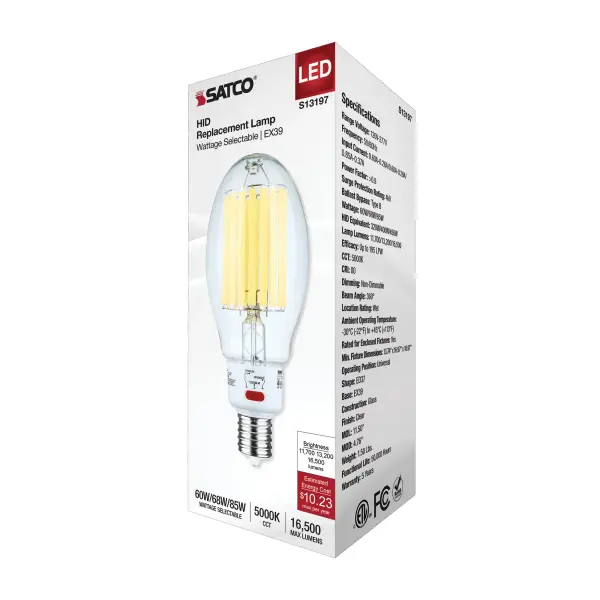 60/68/85 Wattage Selectable LED HID Replacement - ED37 - 5000K - Mogul Extended Base - Clear - 120-277 Range Voltage - Image 7