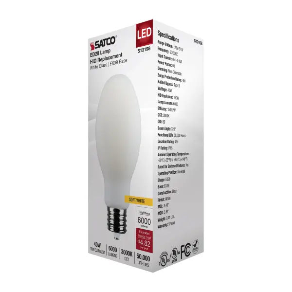 40 Watt LED HID Replacement - ED28 - 3000K CCT - Mogul Extended Base - 120-277 Range Voltage - Image 8