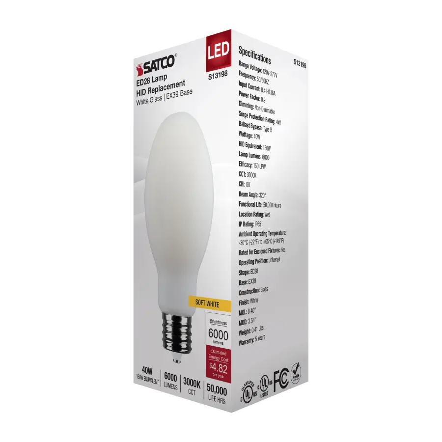 40 Watt LED HID Replacement - ED28 - 3000K CCT - Mogul Extended Base - 120-277 Range Voltage - Image 8