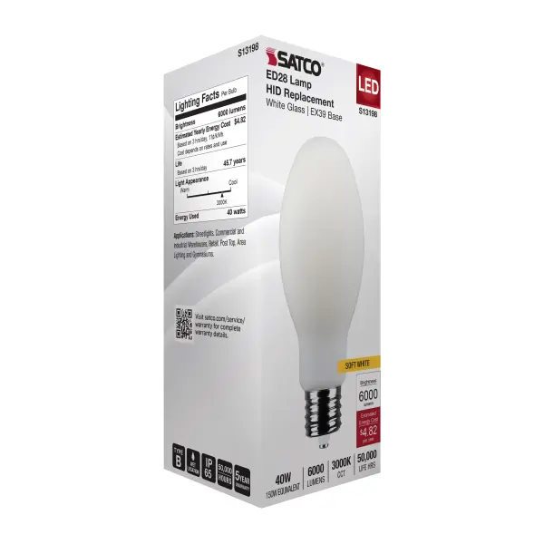 40 Watt LED HID Replacement - ED28 - 3000K CCT - Mogul Extended Base - 120-277 Range Voltage - Image 9