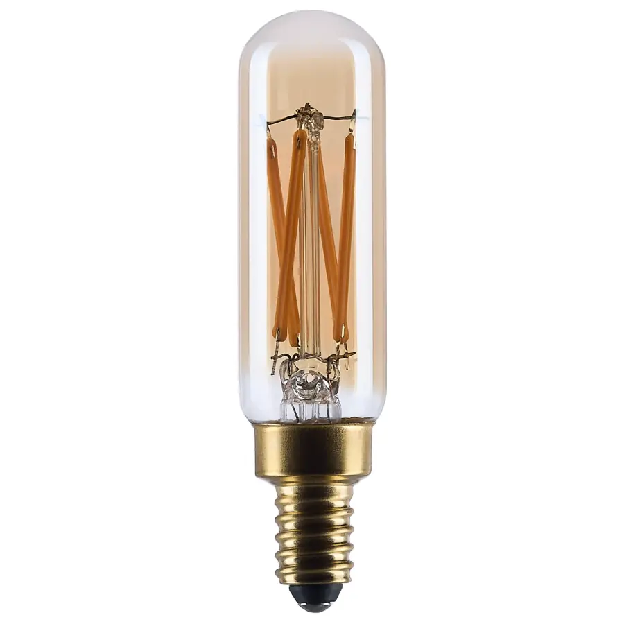 5.5 Watt T6 LED - 2000K CCT - Candelabra Base - Clear Glass - Amber Straight Filament - Dimmable - 120 Volt - Image 1