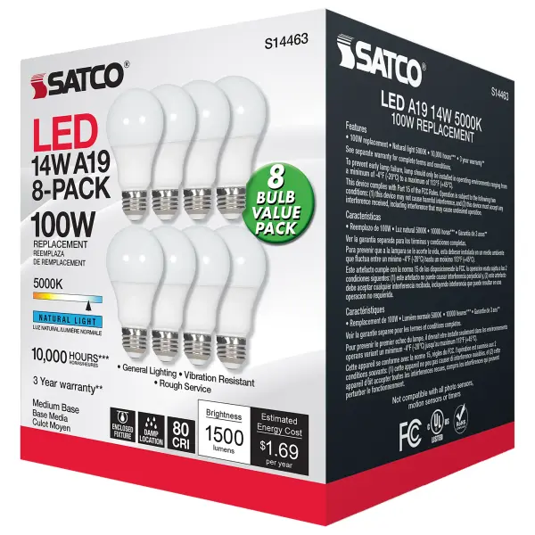 14 Watt A19 LED - 5000K - Non-Dimmable - E26 - 80 CRI - 8-pack - Image 5